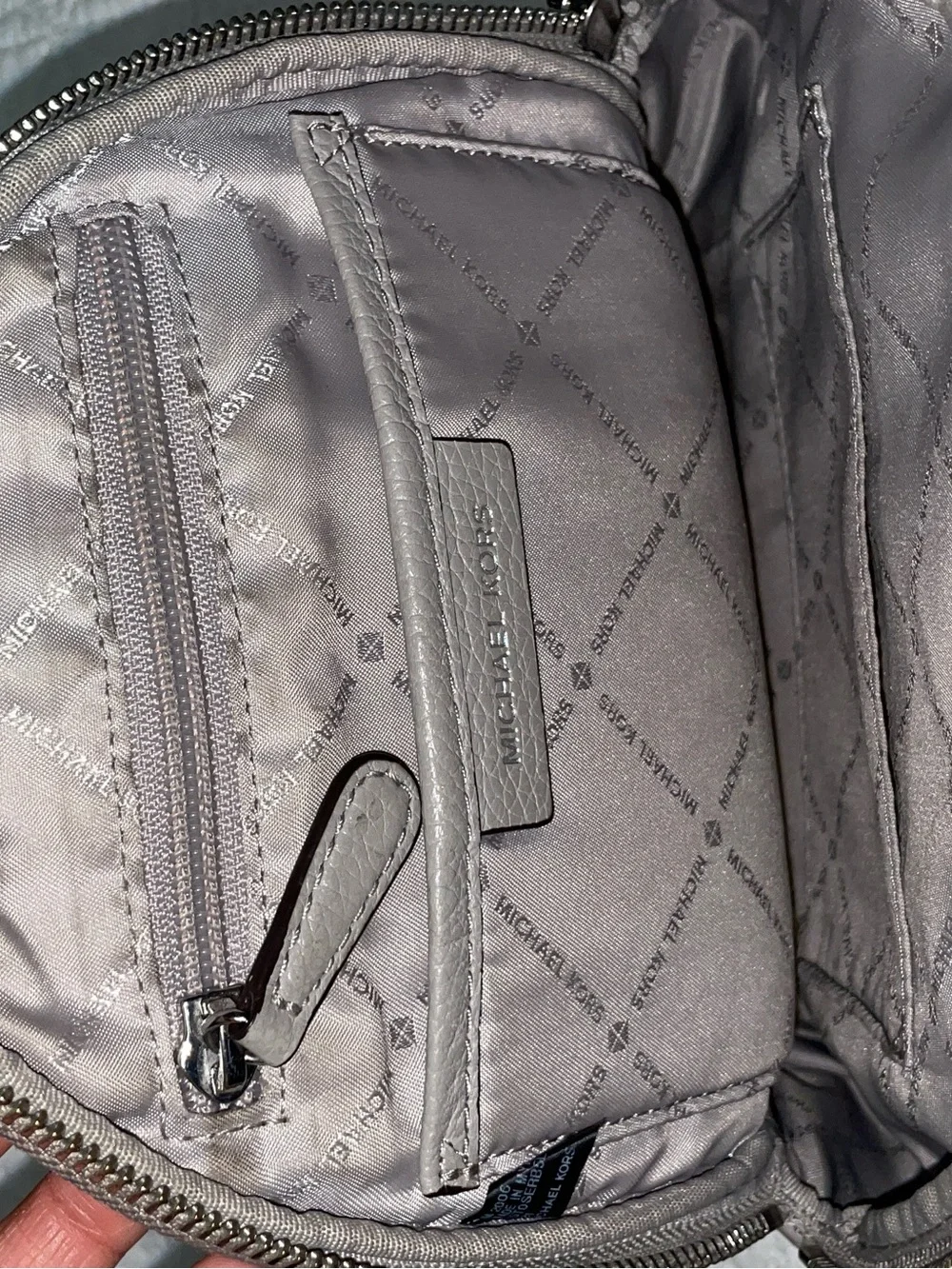 Michael Kors Gray Pebbled Leather Mini Backpack with Front Zip Pocket